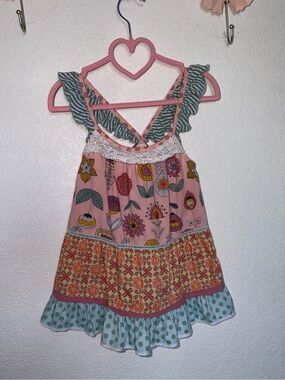 Matilda Jane Pink Floral Tiered top with Teal Accents